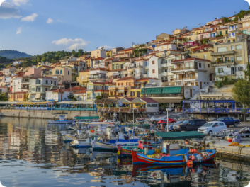 Plomari village and ouzo distillery, south Lesvos